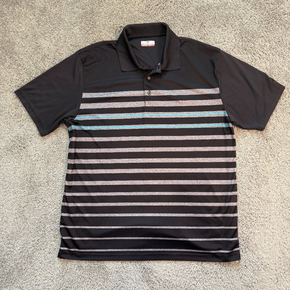 Grand Slam Men's‎ Polo XXL Black, Gray and Blue Stripes